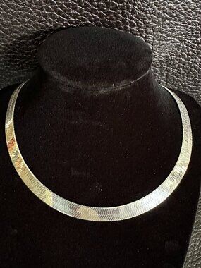 Sterling Silver 8.75mm Wide Herringbone Necklace 16"